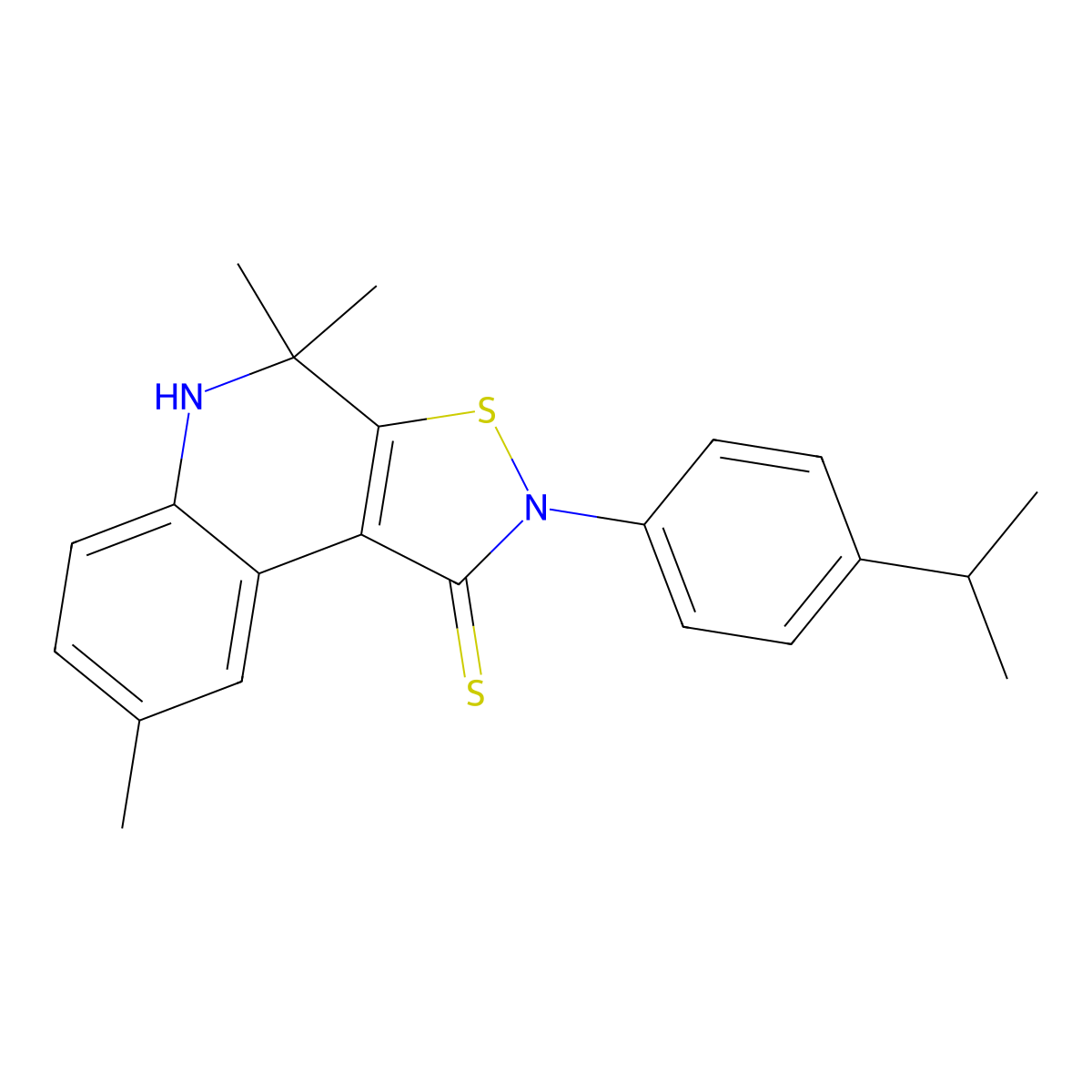 2-(4-isopropylphenyl)-4,4,8-trimethyl-4,5-dihydroisothiazolo[5,4-c]quinoline-1(2H)-thione molecular structure, CAS 351191-11-2