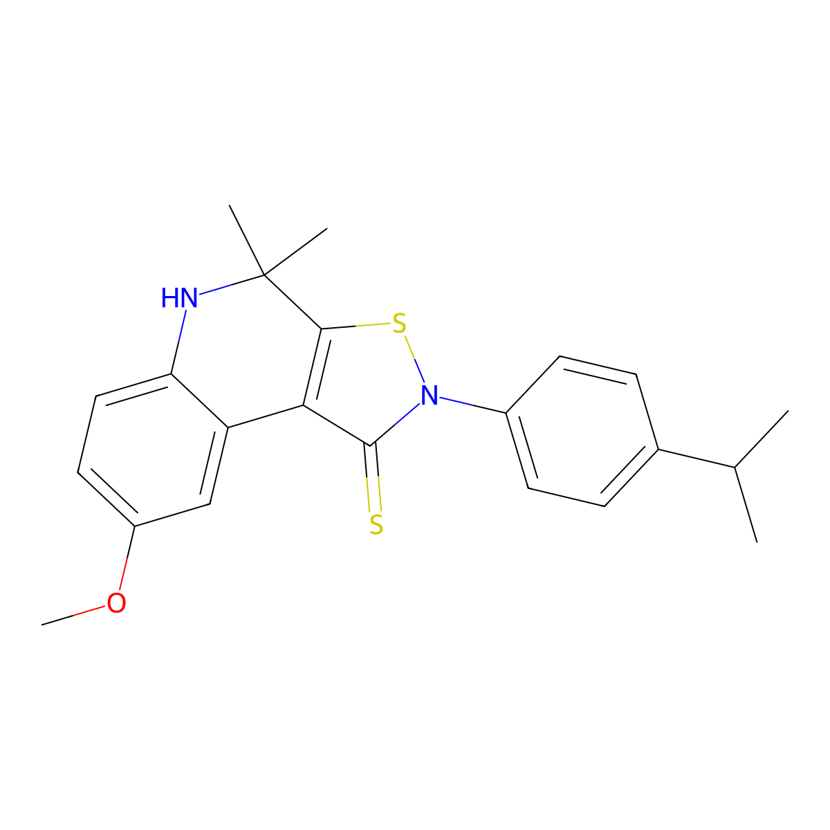 2-(4-isopropylphenyl)-8-methoxy-4,4-dimethyl-4,5-dihydroisothiazolo[5,4-c]quinoline-1(2H)-thione molecular structure, CAS 351191-13-4