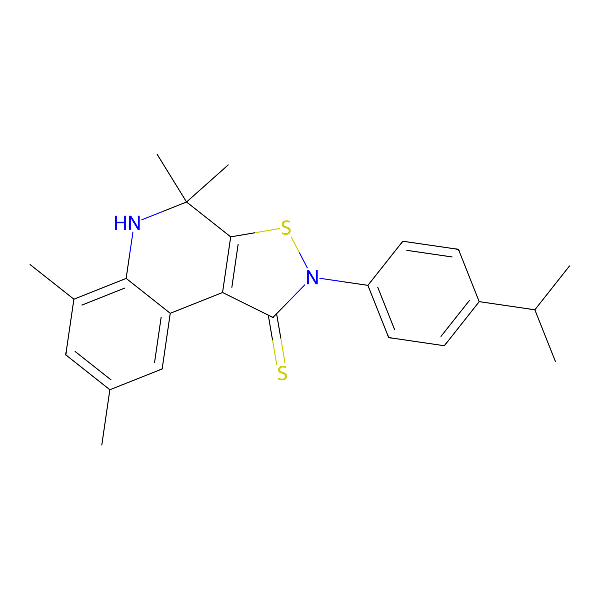 2-(4-isopropylphenyl)-4,4,6,8-tetramethyl-4,5-dihydroisothiazolo[5,4-c]quinoline-1(2H)-thione molecular structure, CAS 351191-21-4