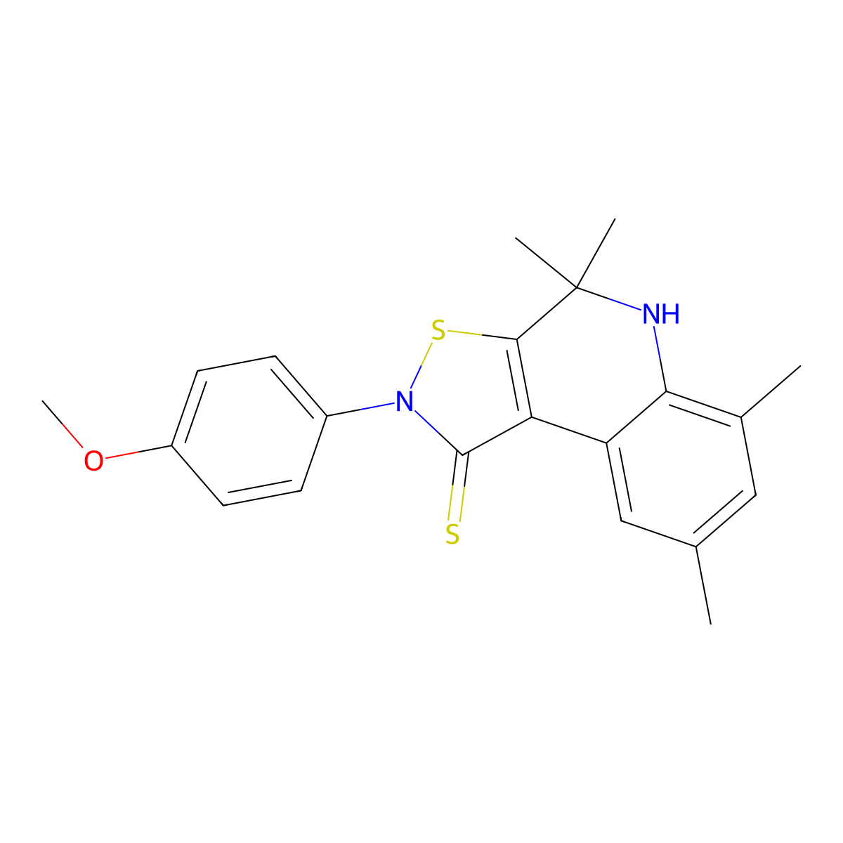 2-(4-methoxyphenyl)-4,4,6,8-tetramethyl-4,5-dihydroisothiazolo[5,4-c]quinoline-1(2H)-thione molecular structure, CAS 351191-23-6