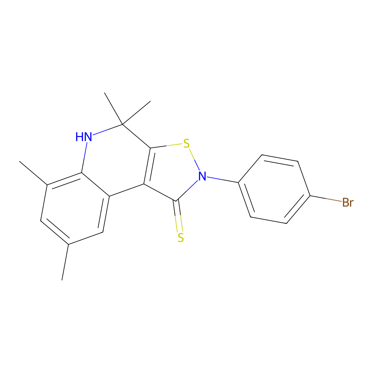 2-(4-bromophenyl)-4,4,6,8-tetramethyl-5H-[1,2]thiazolo[5,4-c]quinoline-1-thione molecular structure, CAS 351191-26-9
