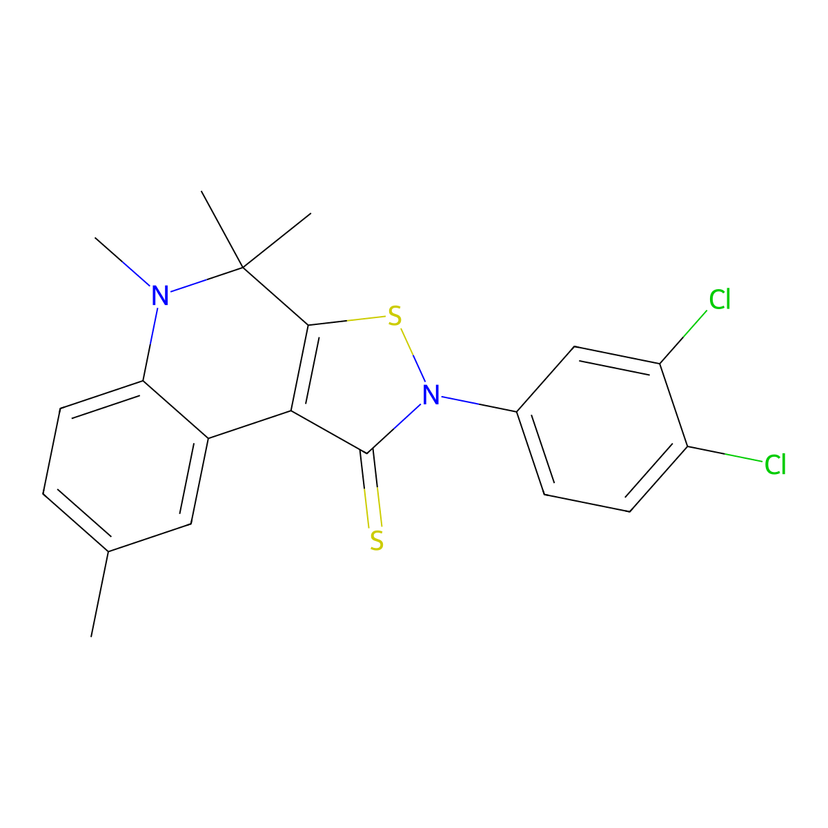 2-(3,4-dichlorophenyl)-4,4,5,8-tetramethyl-4,5-dihydro[1,2]thiazolo[5,4-c]quinoline-1(2H)-thione molecular structure, CAS 351191-31-6