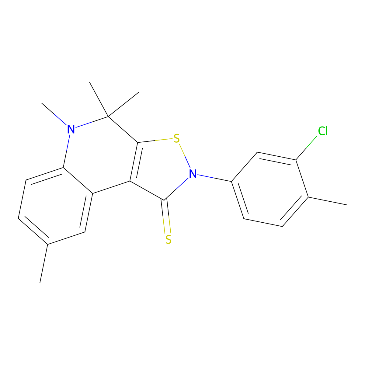 2-(3-chloro-4-methylphenyl)-4,4,5,8-tetramethyl-4,5-dihydroisothiazolo[5,4-c]quinoline-1(2H)-thione molecular structure, CAS 351191-33-8