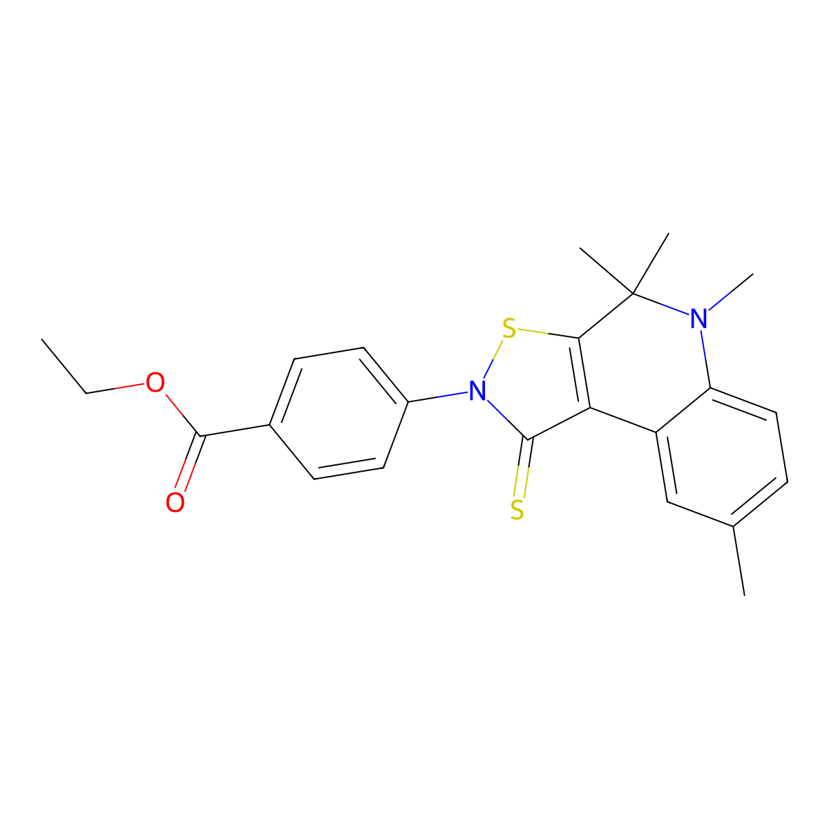 ethyl 4-(4,4,5,8-tetramethyl-1-thioxo-4,5-dihydroisothiazolo[5,4-c]quinolin-2(1H)-yl)benzoate molecular structure, CAS 351191-36-1