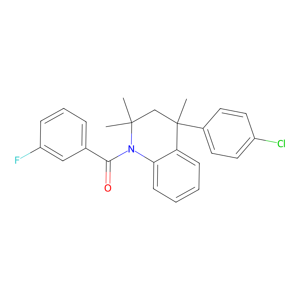 4-(4-Chlorophenyl)-1-(3-fluorobenzoyl)-2,2,4-trimethyl-1,2,3,4-tetrahydroquinoline molecular structure, CAS 351191-58-7