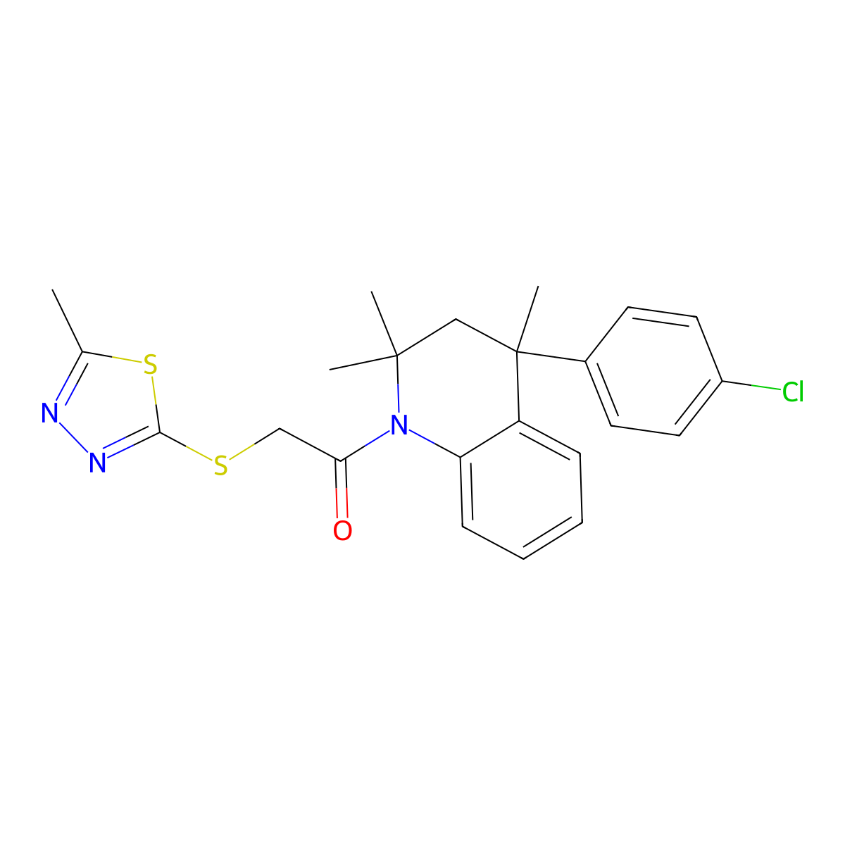 1-[4-(4-chlorophenyl)-2,2,4-trimethyl-3,4-dihydroquinolin-1(2H)-yl]-2-[(5-methyl-1,3,4-thiadiazol-2-yl)sulfanyl]ethanone molecular structure, CAS 351191-75-8