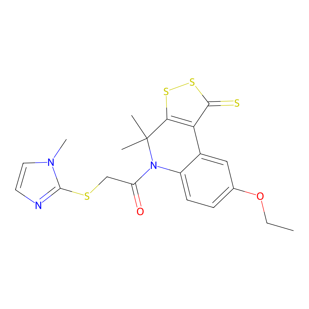 1-(8-ethoxy-4,4-dimethyl-1-thioxo-1,4-dihydro-5H-[1,2]dithiolo[3,4-c]quinolin-5-yl)-2-[(1-methyl-1H-imidazol-2-yl)sulfanyl]ethanone molecular structure, CAS 351191-86-1