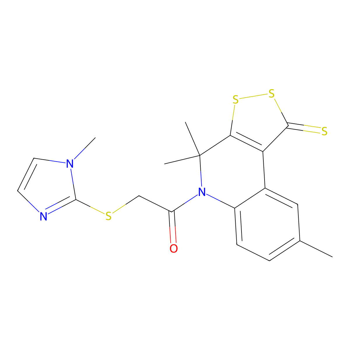 2-[(1-methyl-1H-imidazol-2-yl)sulfanyl]-1-(4,4,8-trimethyl-1-thioxo-1,4-dihydro-5H-[1,2]dithiolo[3,4-c]quinolin-5-yl)ethanone molecular structure, CAS 351191-89-4