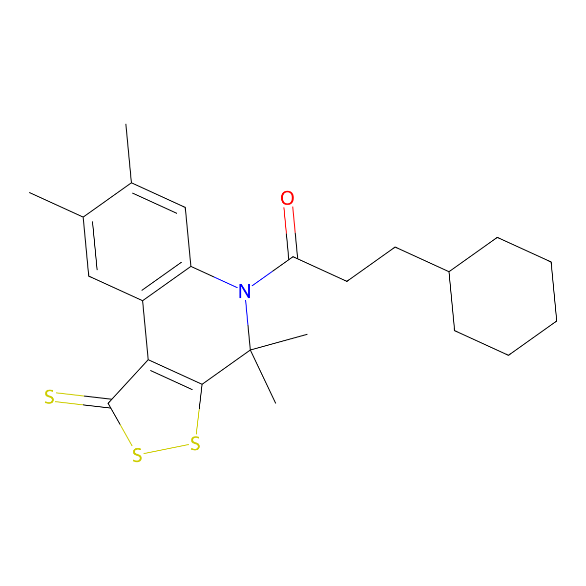 3-Cyclohexyl-1-(4,4,7,8-tetramethyl-1-sulfanylidenedithiolo[3,4-c]quinolin-5-yl)propan-1-one molecular structure, CAS 351191-97-4