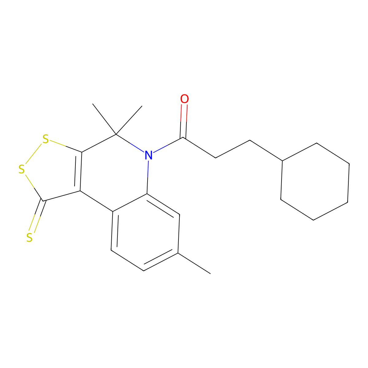 3-cyclohexyl-1-(4,4,7-trimethyl-1-thioxo-1,4-dihydro-5H-[1,2]dithiolo[3,4-c]quinolin-5-yl)propan-1-one molecular structure, CAS 351191-99-6