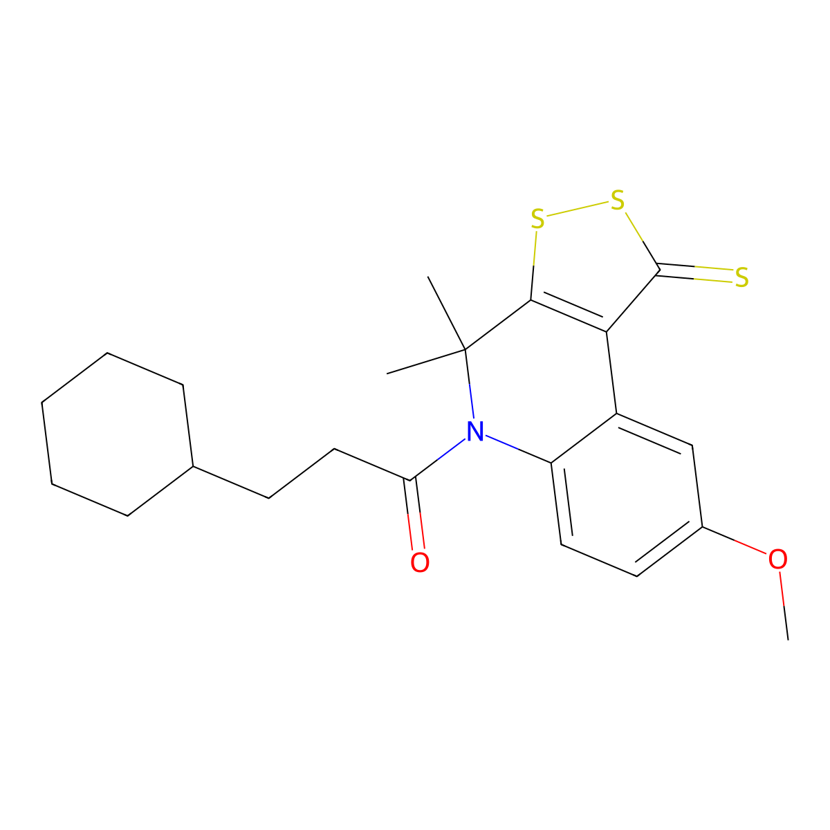 3-Cyclohexyl-1-(8-methoxy-4,4-dimethyl-1-sulfanylidenedithiolo[3,4-c]quinolin-5-yl)propan-1-one molecular structure, CAS 351192-01-3