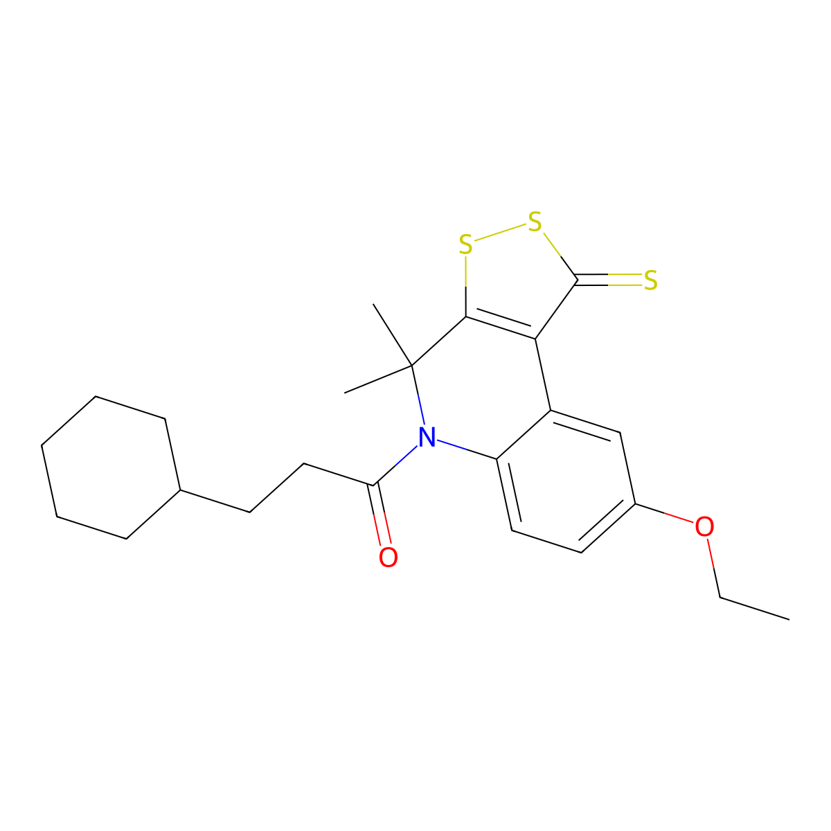 3-Cyclohexyl-1-(8-ethoxy-4,4-dimethyl-1-sulfanylidenedithiolo[3,4-c]quinolin-5-yl)propan-1-one molecular structure, CAS 351192-03-5