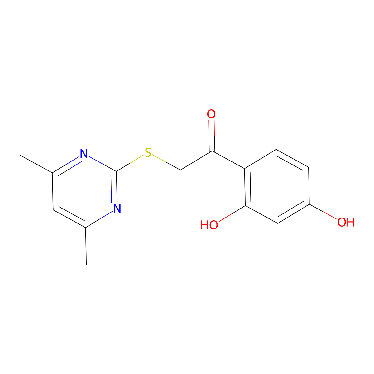 1-(2,4-Dihydroxyphenyl)-2-(4,6-dimethylpyrimidin-2-yl)sulfanylethanone molecular structure, CAS 351192-50-2