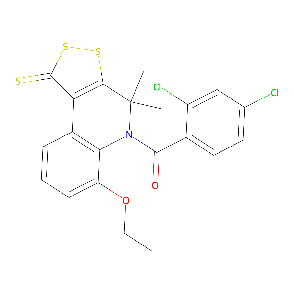 5-(2,4-dichlorobenzoyl)-6-ethoxy-4,4-dimethyl-4,5-dihydro-1H-[1,2]dithiolo[3,4-c]quinoline-1-thione molecular structure, CAS 351192-59-1