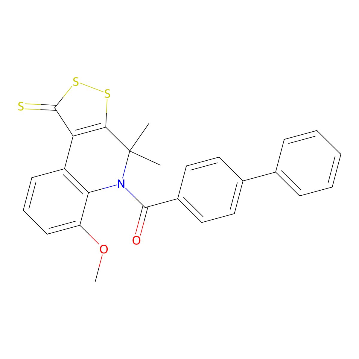 biphenyl-4-yl(6-methoxy-4,4-dimethyl-1-thioxo-1,4-dihydro-5H-[1,2]dithiolo[3,4-c]quinolin-5-yl)methanone molecular structure, CAS 351192-63-7