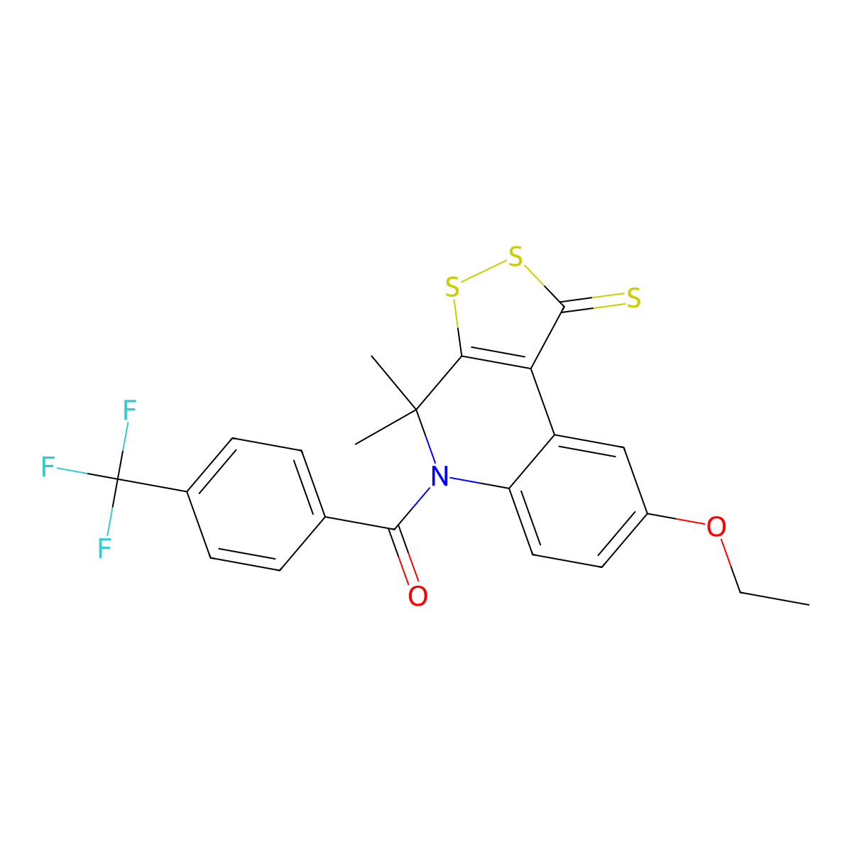 (8-ethoxy-4,4-dimethyl-1-thioxo-1,4-dihydro-5H-[1,2]dithiolo[3,4-c]quinolin-5-yl)[4-(trifluoromethyl)phenyl]methanone molecular structure, CAS 351192-66-0