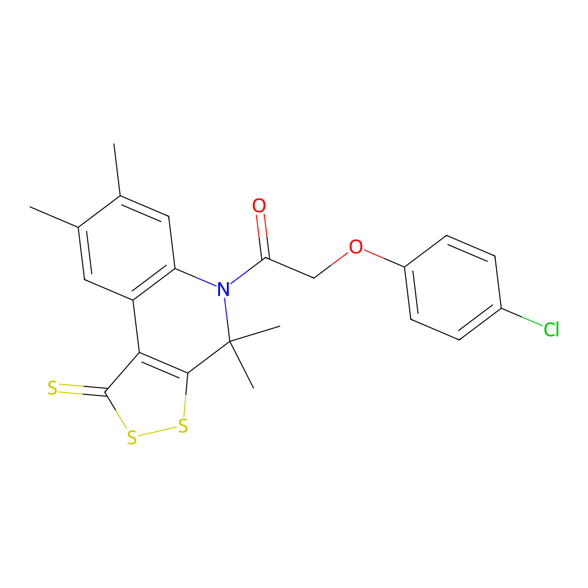 2-(4-Chlorophenoxy)-1-(4,4,7,8-tetramethyl-1-sulfanylidenedithiolo[3,4-c]quinolin-5-yl)ethanone molecular structure, CAS 351192-68-2
