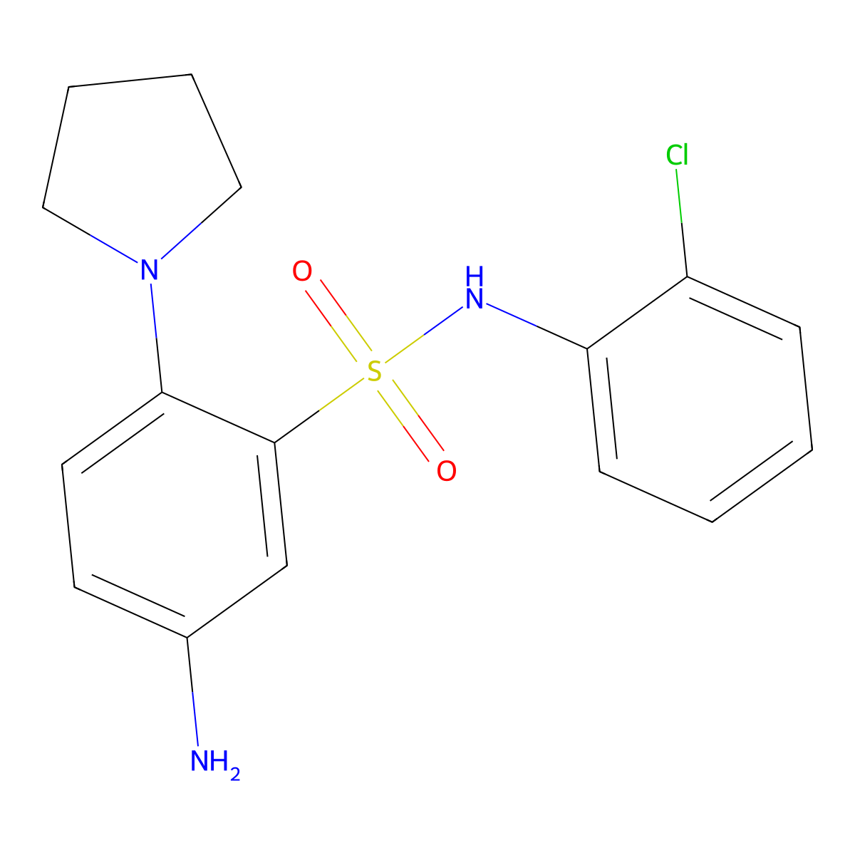 5-amino-N-(2-chlorophenyl)-2-(pyrrolidin-1-yl)benzene-1-sulfonamide molecular structure, CAS 351193-72-1