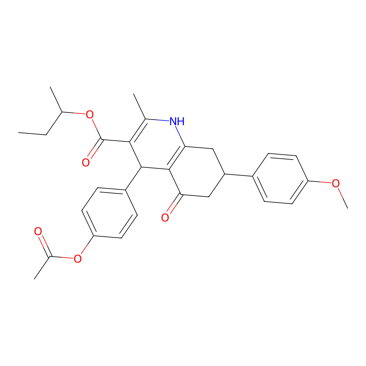 Butan-2-yl 4-[4-(acetyloxy)phenyl]-7-(4-methoxyphenyl)-2-methyl-5-oxo-1,4,5,6,7,8-hexahydroquinoline-3-carboxylate molecular structure, CAS 351194-64-4