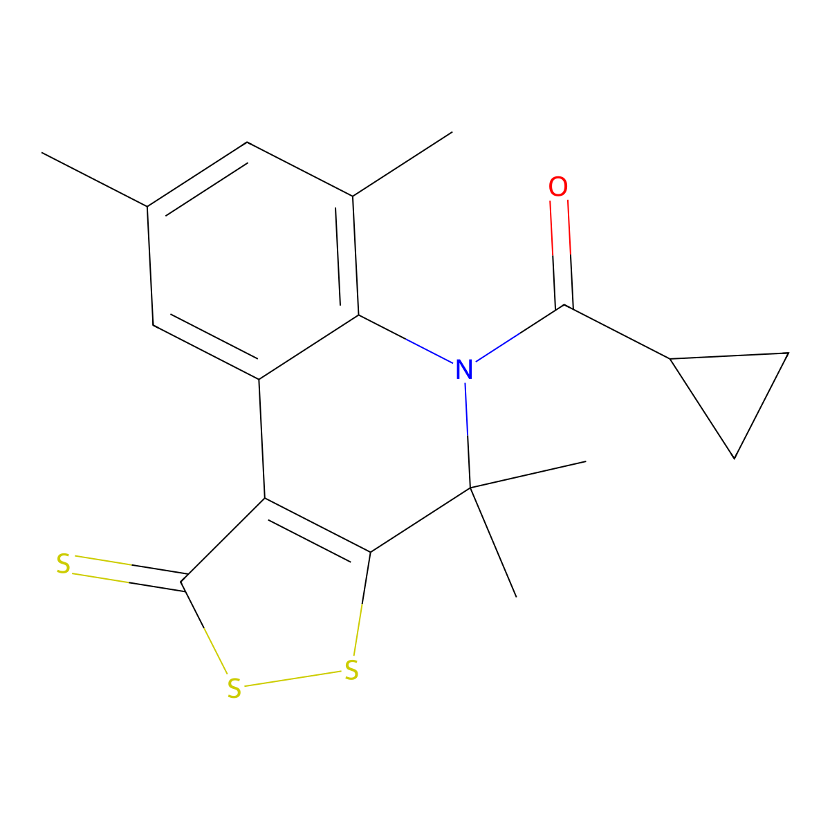 5-(cyclopropylcarbonyl)-4,4,6,8-tetramethyl-4,5-dihydro-1H-[1,2]dithiolo[3,4-c]quinoline-1-thione molecular structure, CAS 351223-80-8