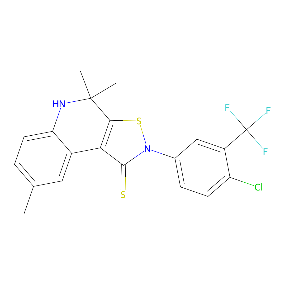 2-(4-chloro-3-(trifluoromethyl)phenyl)-4,4,8-trimethyl-4,5-dihydroisothiazolo[5,4-c]quinoline-1(2H)-thione molecular structure, CAS 351224-12-9