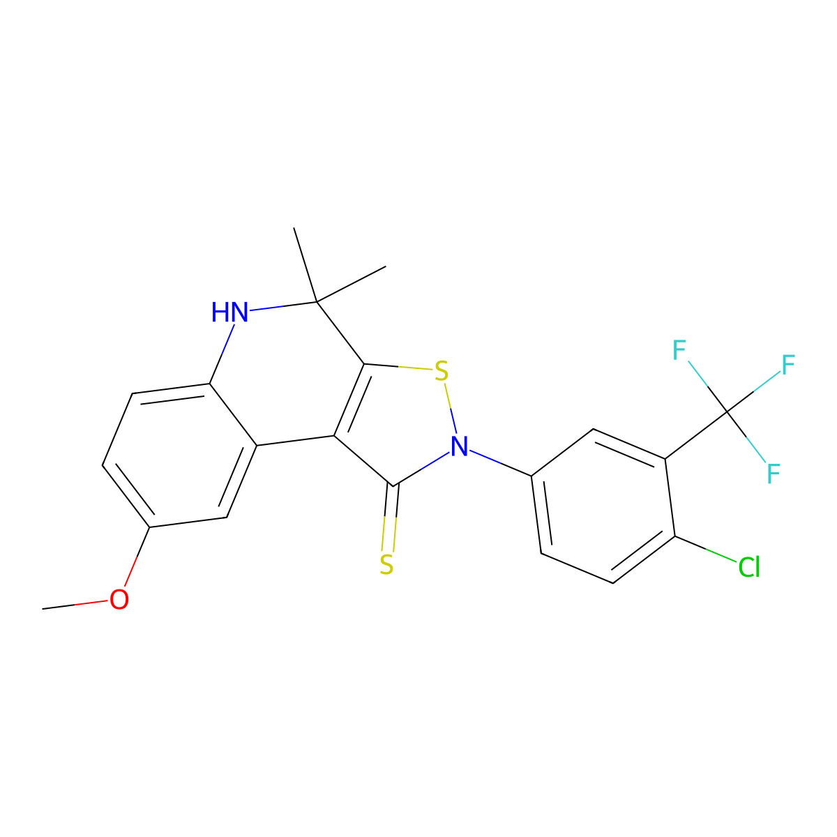2-[4-chloro-3-(trifluoromethyl)phenyl]-8-methoxy-4,4-dimethyl-4,5-dihydroisothiazolo[5,4-c]quinoline-1(2H)-thione molecular structure, CAS 351224-14-1