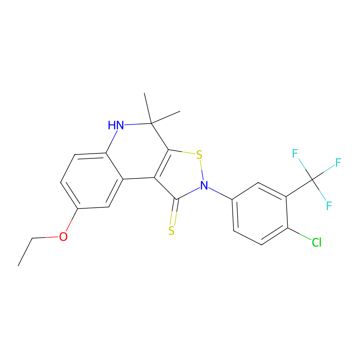 2-[4-chloro-3-(trifluoromethyl)phenyl]-8-ethoxy-4,4-dimethyl-4,5-dihydroisothiazolo[5,4-c]quinoline-1(2H)-thione molecular structure, CAS 351224-15-2
