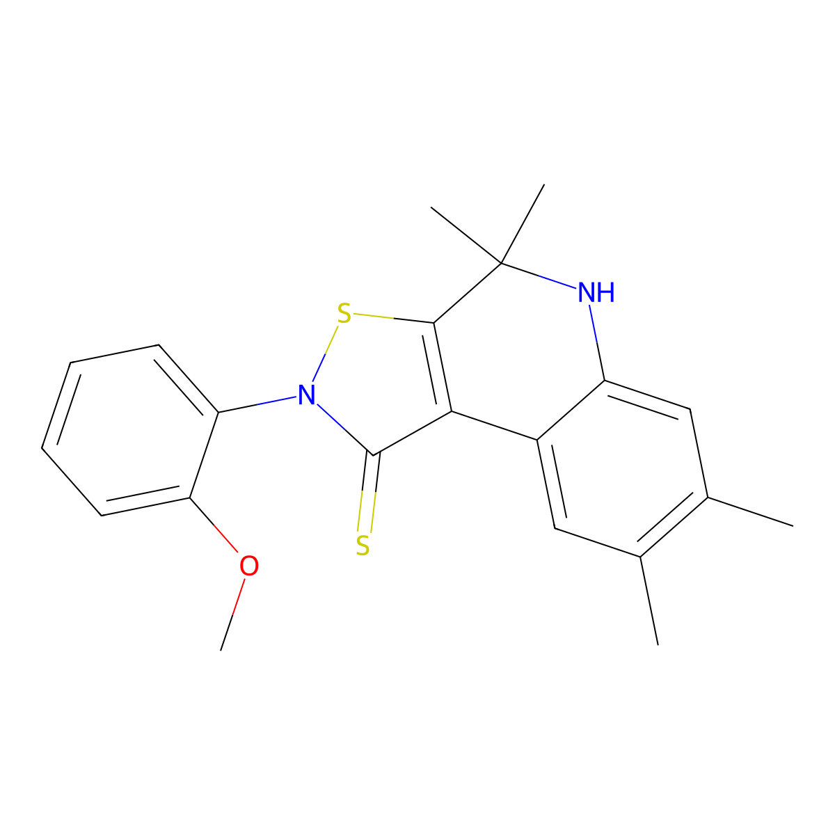 4,4,7,8-tetramethyl-2-[2-(methyloxy)phenyl]-4,5-dihydroisothiazolo[5,4-c]quinoline-1(2H)-thione molecular structure, CAS 351224-55-0