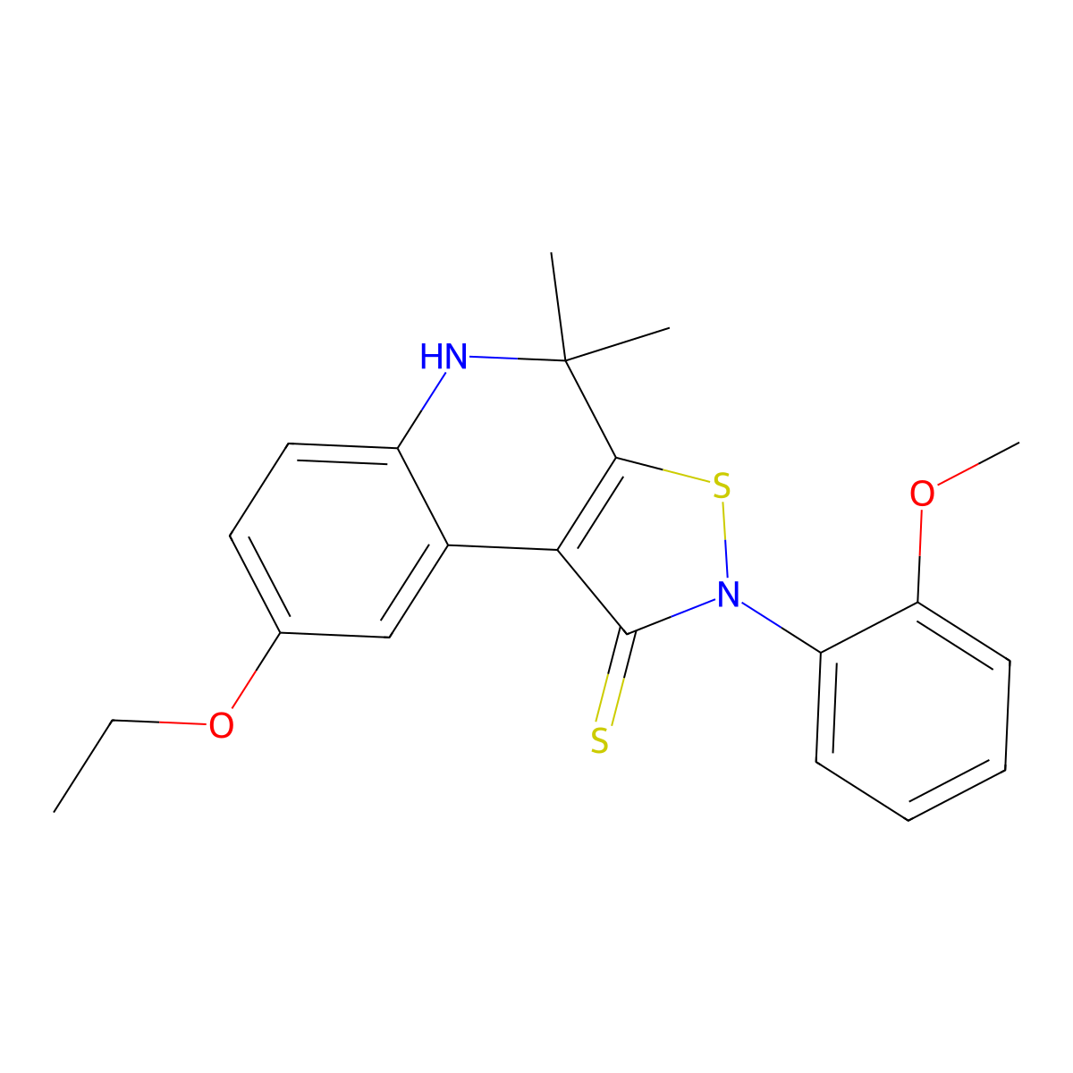 8-ethoxy-2-(2-methoxyphenyl)-4,4-dimethyl-4,5-dihydroisothiazolo[5,4-c]quinoline-1(2H)-thione molecular structure, CAS 351224-57-2
