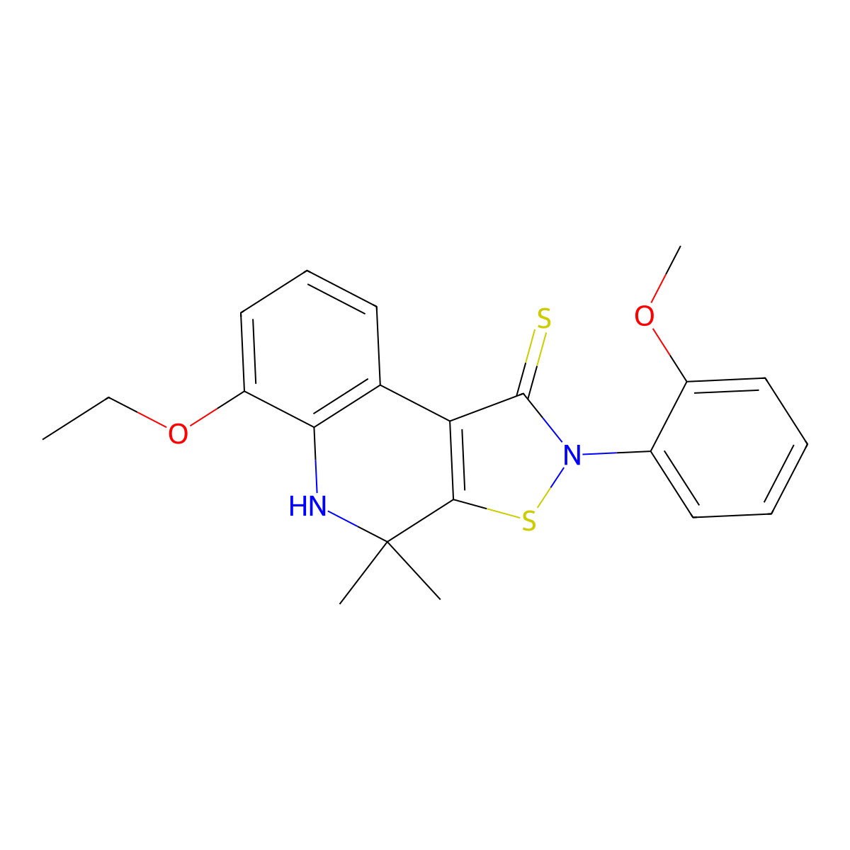 6-ethoxy-2-(2-methoxyphenyl)-4,4-dimethyl-4,5-dihydro[1,2]thiazolo[5,4-c]quinoline-1(2H)-thione molecular structure, CAS 351224-58-3