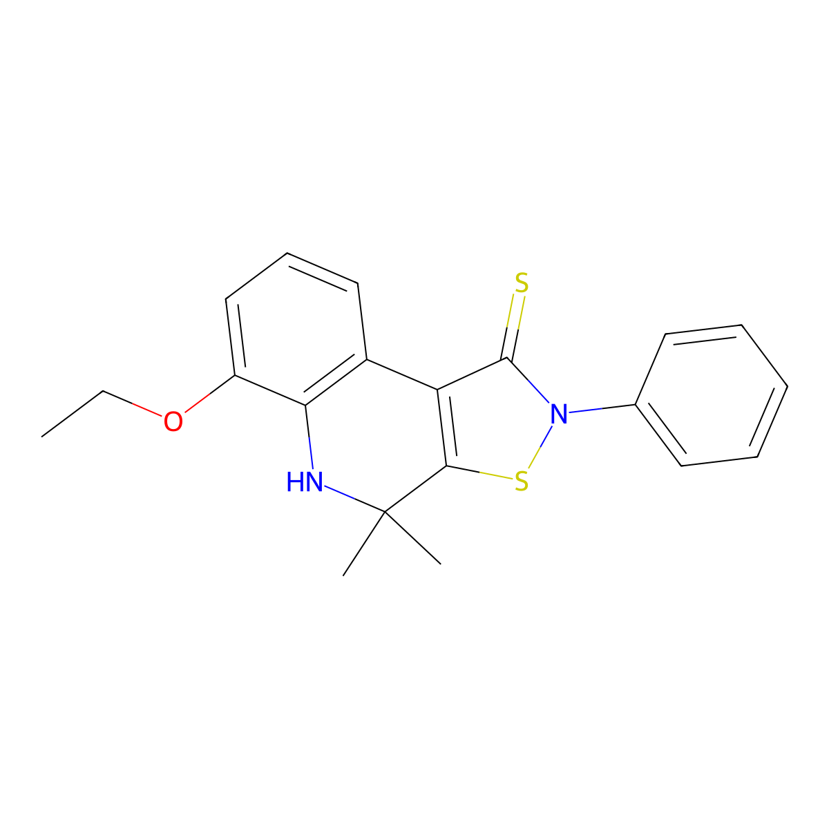 6-ethoxy-4,4-dimethyl-2-phenyl-4,5-dihydroisothiazolo[5,4-c]quinoline-1(2H)-thione molecular structure, CAS 351224-59-4