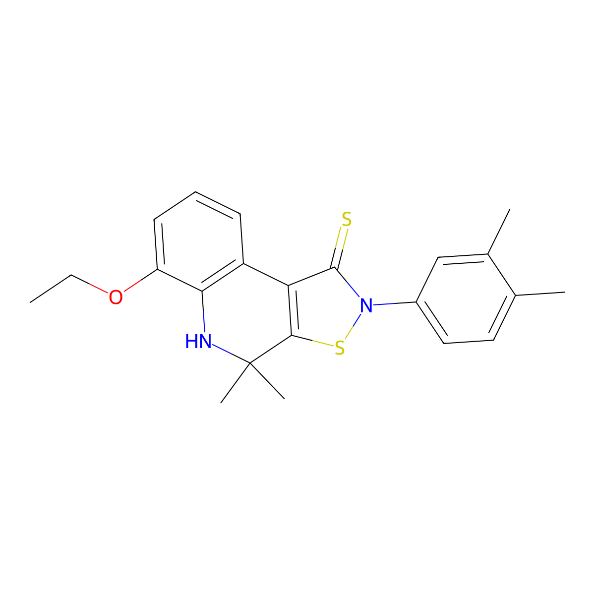 2-(3,4-dimethylphenyl)-6-ethoxy-4,4-dimethyl-4,5-dihydroisothiazolo[5,4-c]quinoline-1(2H)-thione molecular structure, CAS 351224-61-8