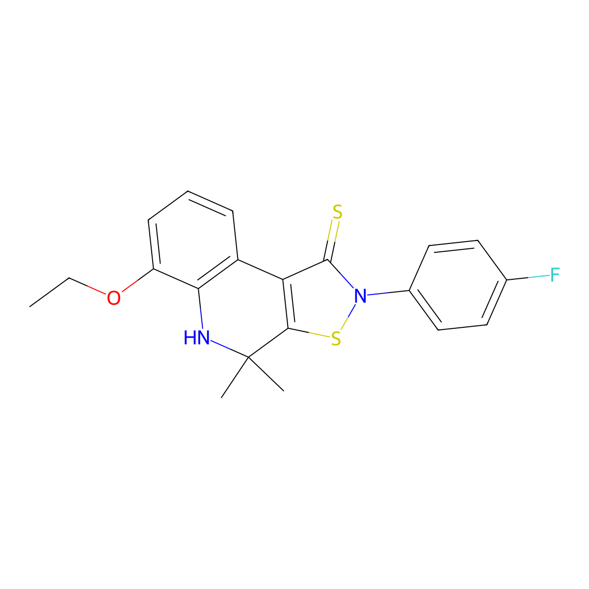 6-ethoxy-2-(4-fluorophenyl)-4,4-dimethyl-4,5-dihydroisothiazolo[5,4-c]quinoline-1(2H)-thione molecular structure, CAS 351224-63-0