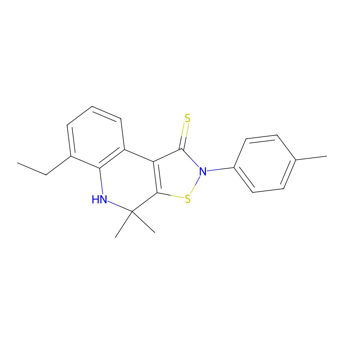 6-ethyl-4,4-dimethyl-2-(4-methylphenyl)-4,5-dihydro[1,2]thiazolo[5,4-c]quinoline-1(2H)-thione molecular structure, CAS 351224-64-1