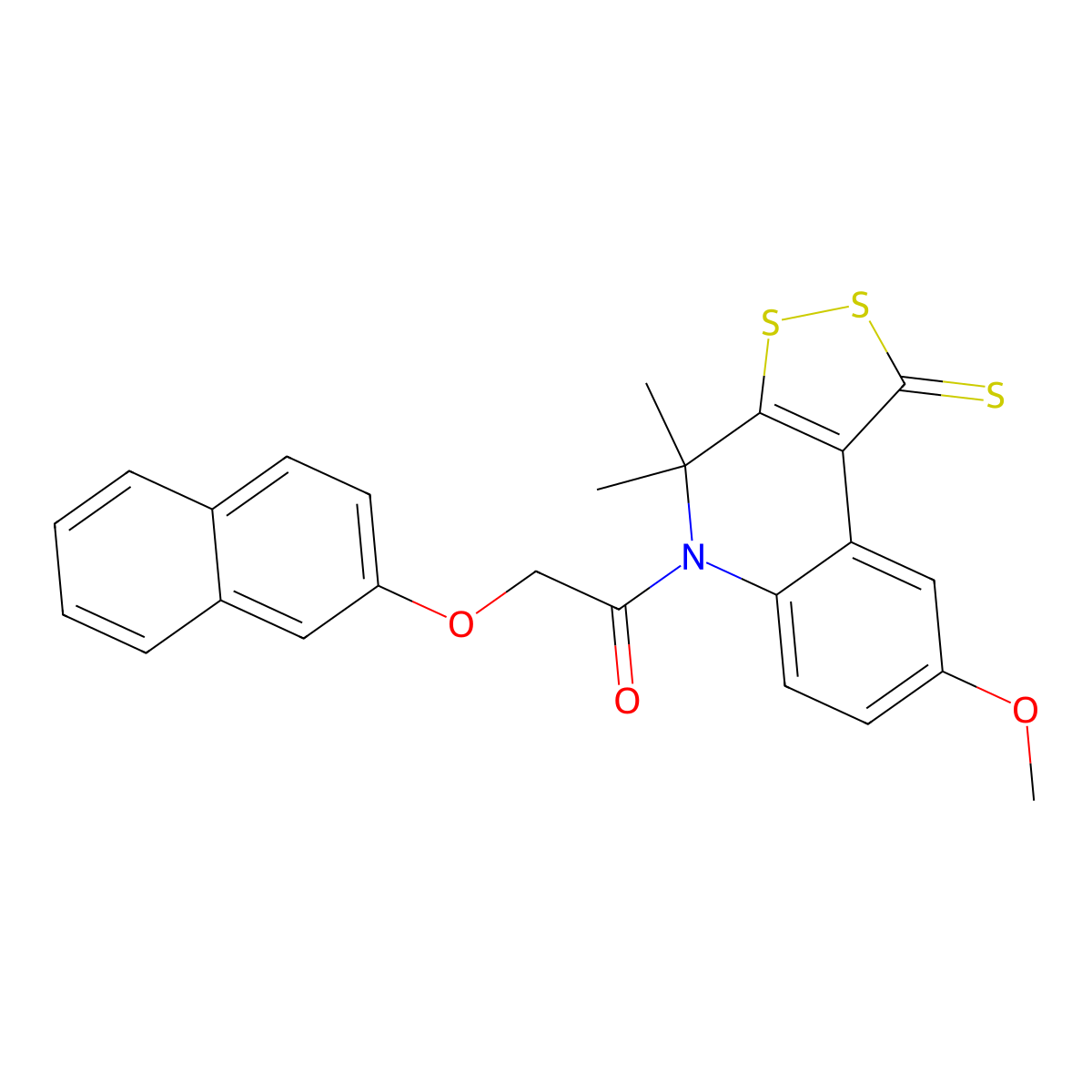 1-(8-methoxy-4,4-dimethyl-1-thioxo-1,4-dihydro-5H-[1,2]dithiolo[3,4-c]quinolin-5-yl)-2-(naphthalen-2-yloxy)ethanone molecular structure, CAS 351224-66-3