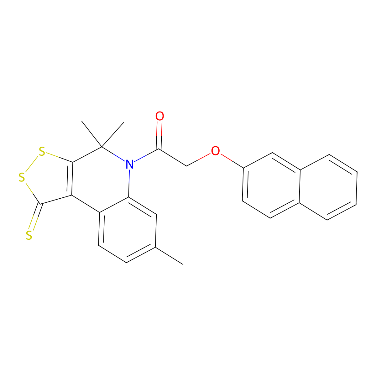 2-(naphthalen-2-yloxy)-1-(4,4,7-trimethyl-1-thioxo-1,4-dihydro-5H-[1,2]dithiolo[3,4-c]quinolin-5-yl)ethanone molecular structure, CAS 351224-67-4