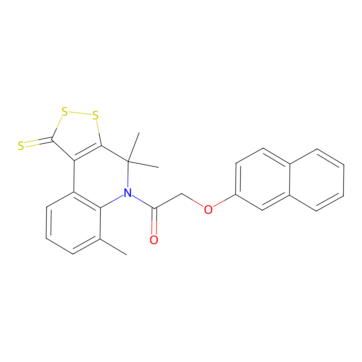 2-(naphthalen-2-yloxy)-1-(4,4,6-trimethyl-1-thioxo-1,4-dihydro-5H-[1,2]dithiolo[3,4-c]quinolin-5-yl)ethanone molecular structure, CAS 351224-68-5