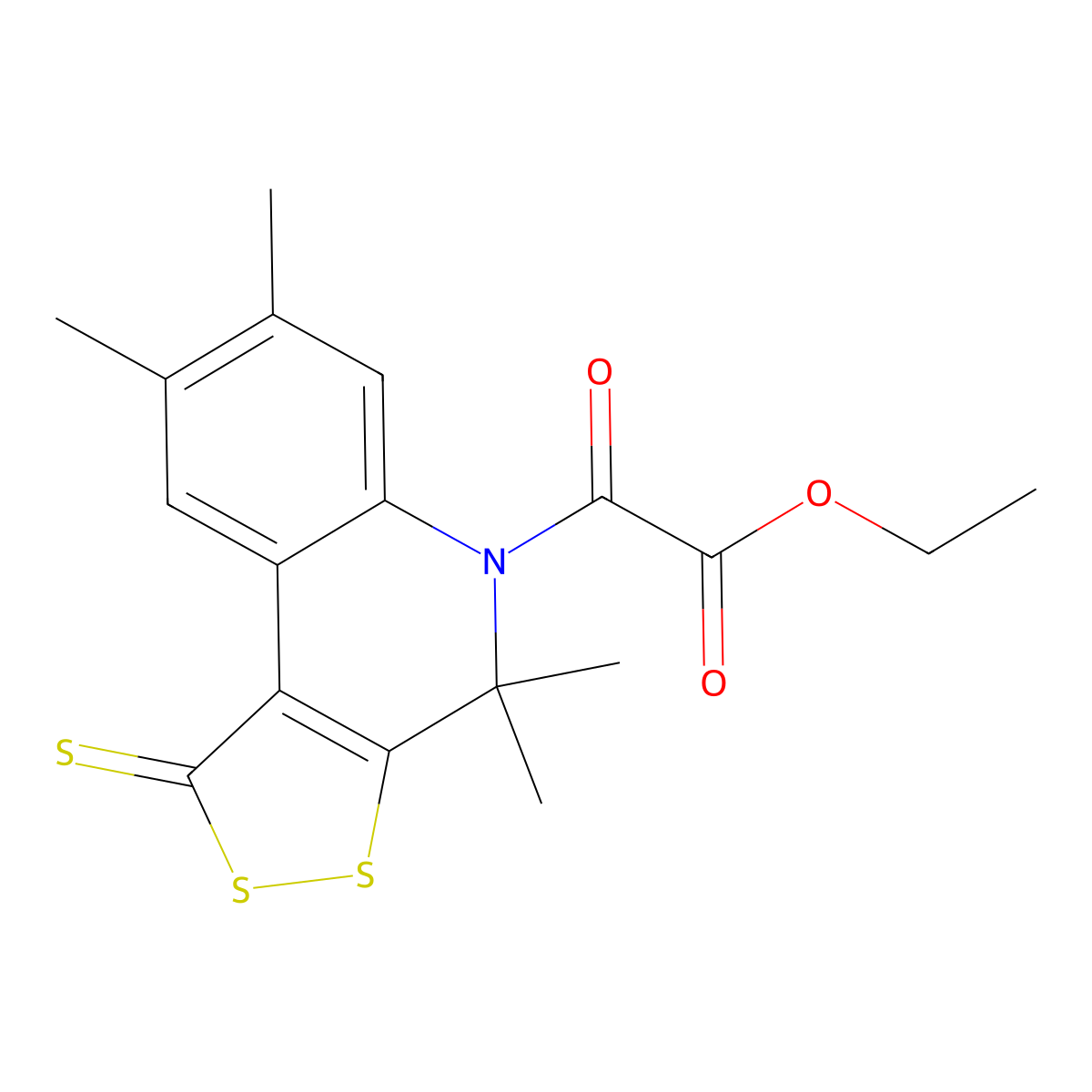 ethyl oxo(4,4,7,8-tetramethyl-1-thioxo-1,4-dihydro-5H-[1,2]dithiolo[3,4-c]quinolin-5-yl)acetate molecular structure, CAS 351224-69-6