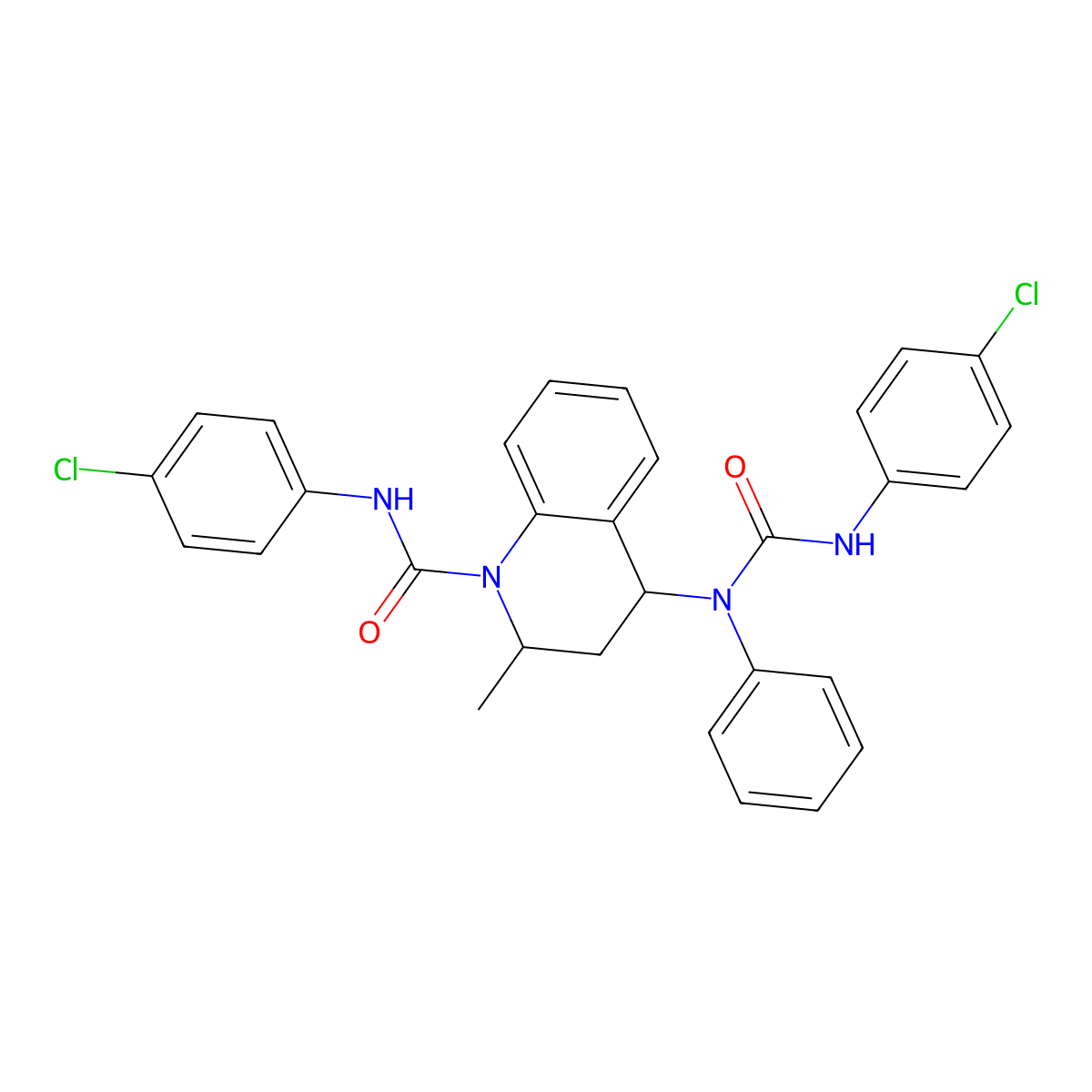 N-(4-chlorophenyl)-4-{[(4-chlorophenyl)carbamoyl](phenyl)amino}-2-methyl-3,4-dihydroquinoline-1(2H)-carboxamide molecular structure, CAS 351225-02-0