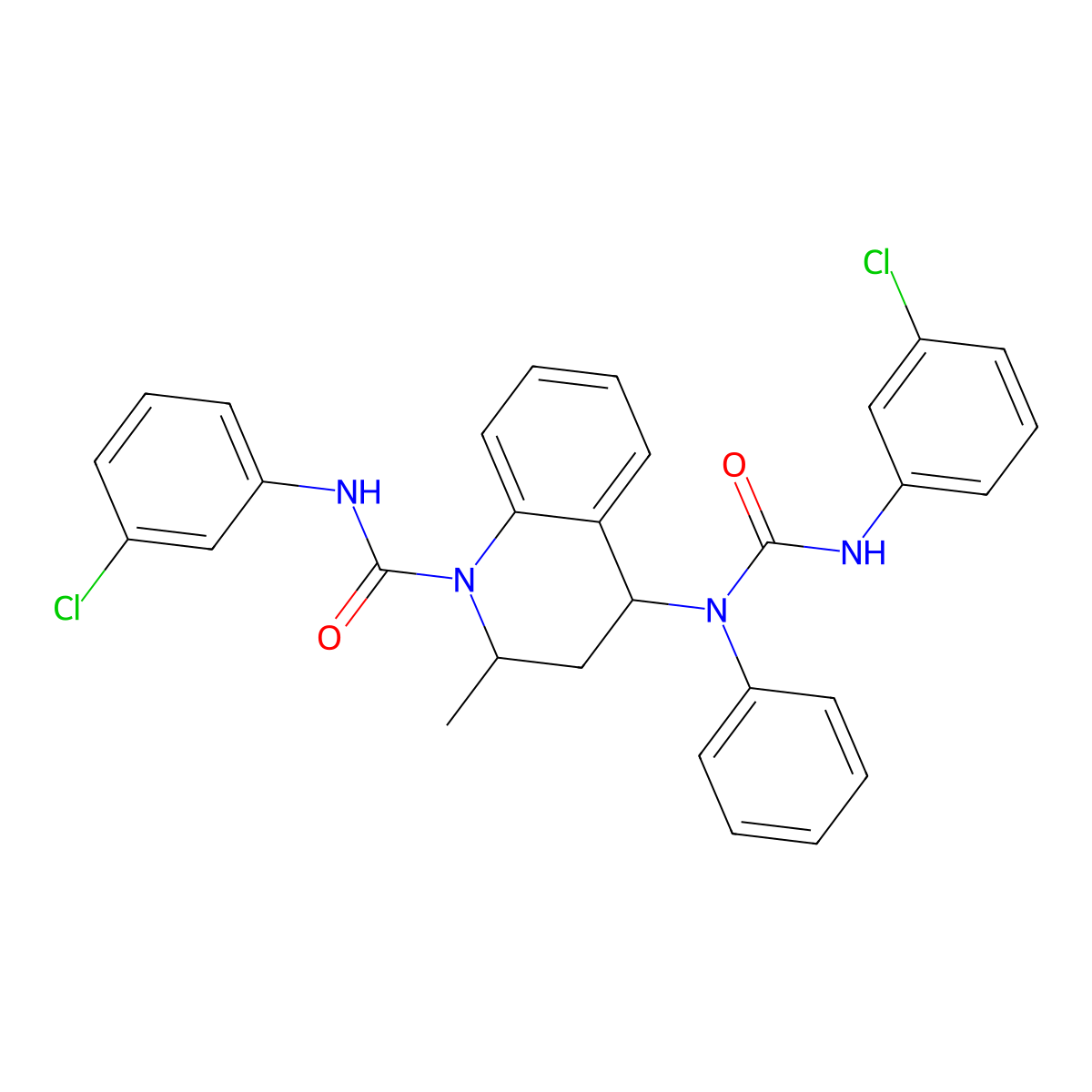 N-(3-chlorophenyl)-4-((((3-chlorophenyl)amino)carbonyl)(phenyl)amino)-2-methyl-3,4-dihydro-1(2H)-quinolinecarboxamide molecular structure, CAS 351225-03-1