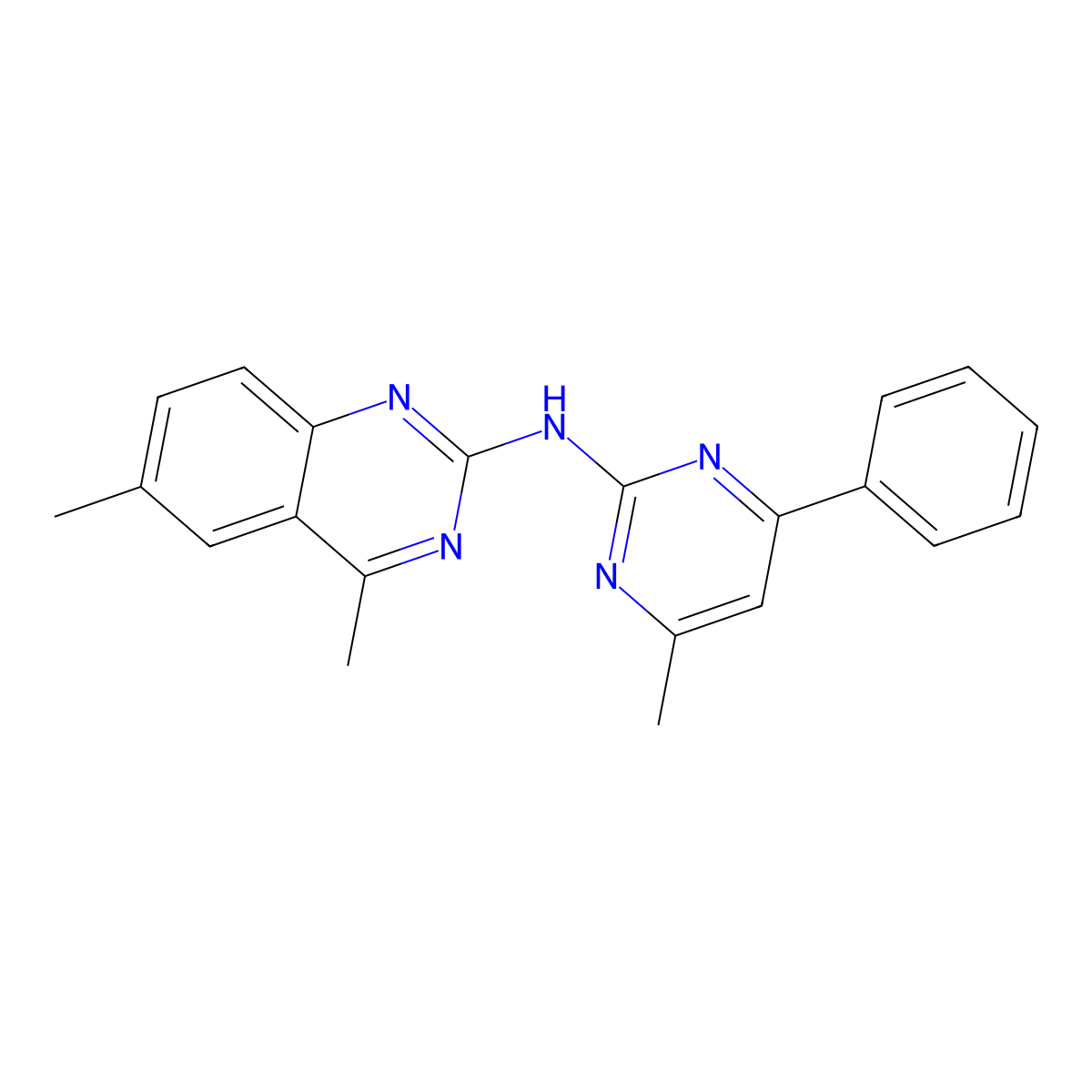 4,6-dimethyl-N-(4-methyl-6-phenylpyrimidin-2-yl)quinazolin-2-amine molecular structure, CAS 351225-61-1