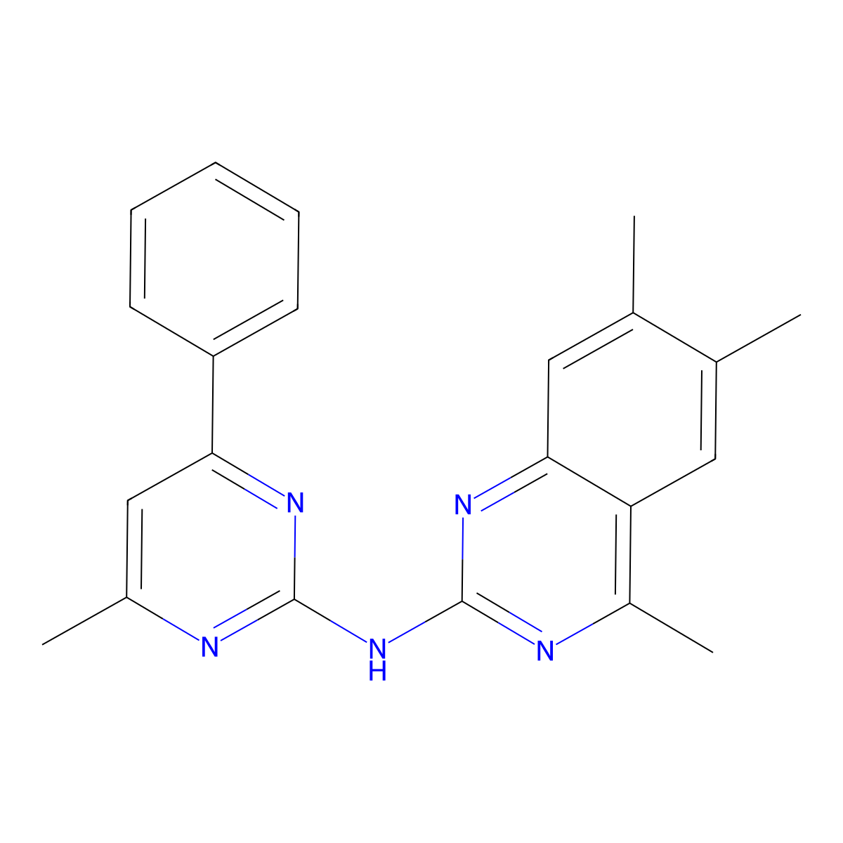 4,6,7-trimethyl-N-(4-methyl-6-phenylpyrimidin-2-yl)quinazolin-2-amine molecular structure, CAS 351225-62-2