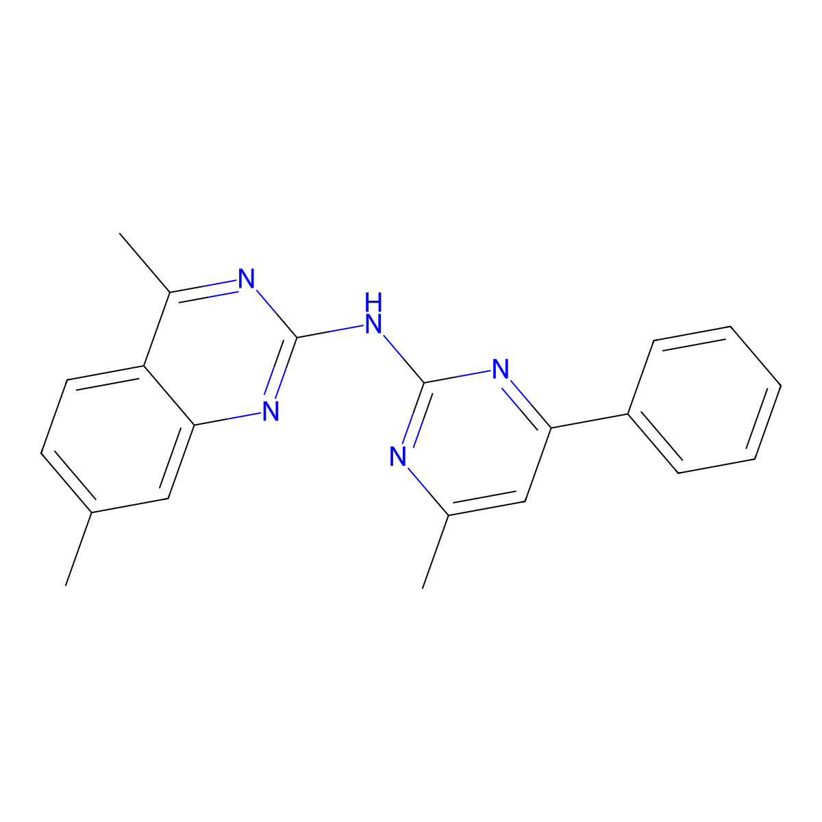 4,7-dimethyl-N-(4-methyl-6-phenylpyrimidin-2-yl)quinazolin-2-amine molecular structure, CAS 351225-63-3