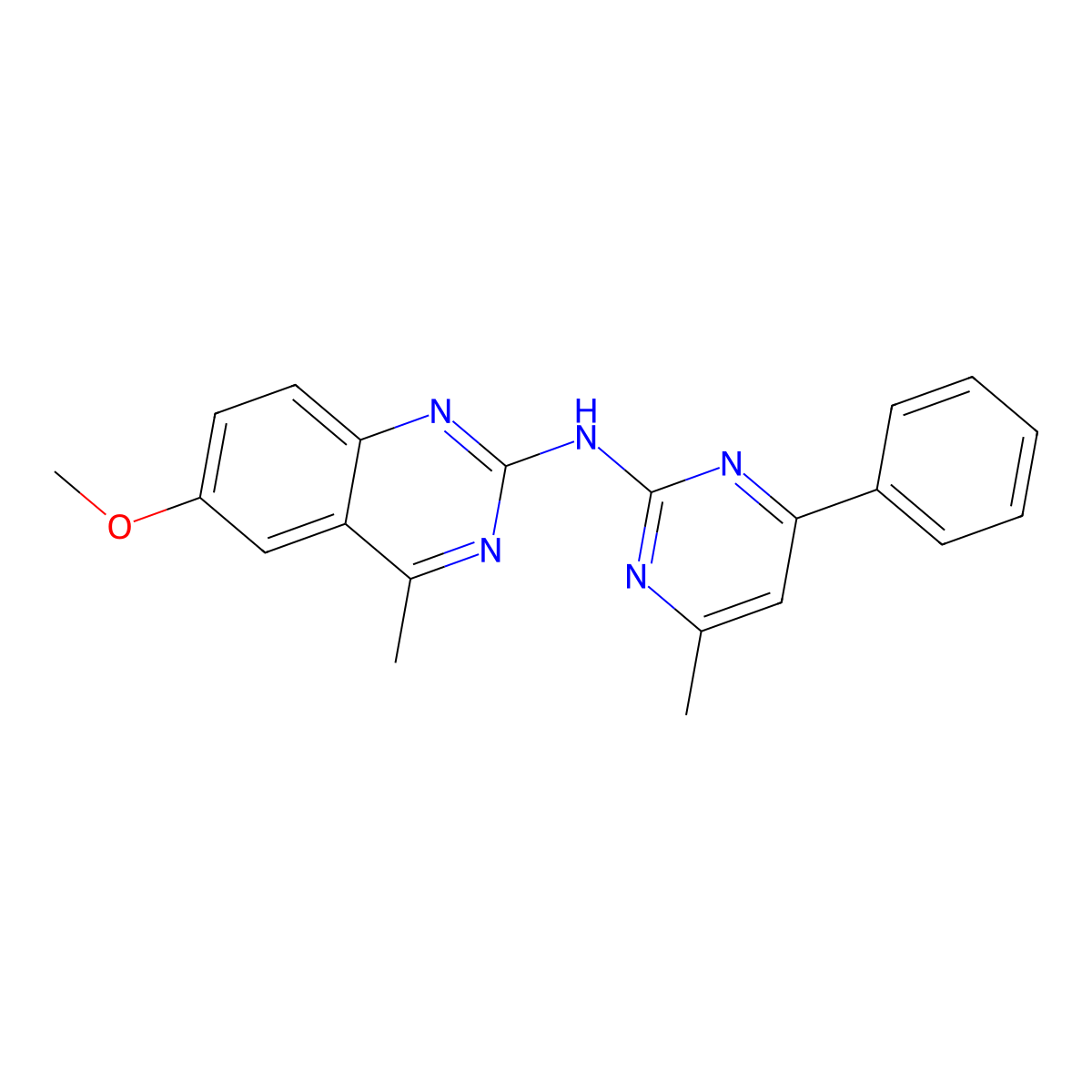 6-methoxy-4-methyl-N-(4-methyl-6-phenylpyrimidin-2-yl)quinazolin-2-amine molecular structure, CAS 351225-64-4