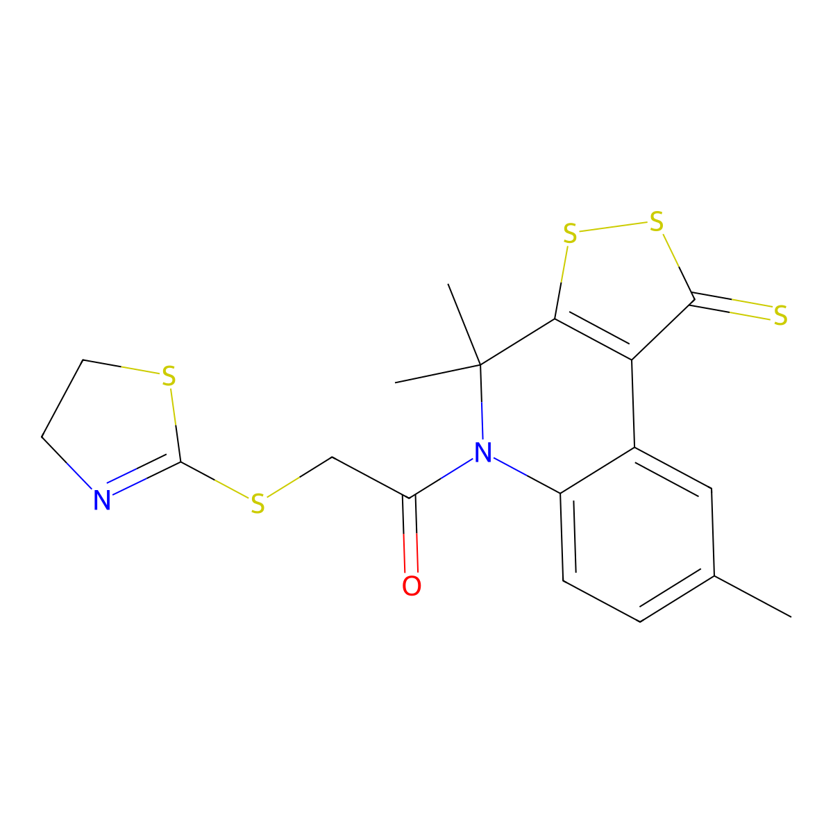 5-[(4,5-dihydro-1,3-thiazol-2-ylthio)acetyl]-4,4,8-trimethyl-4,5-dihydro-1H-[1,2]dithiolo[3,4-c]quinoline-1-thione molecular structure, CAS 351226-39-6