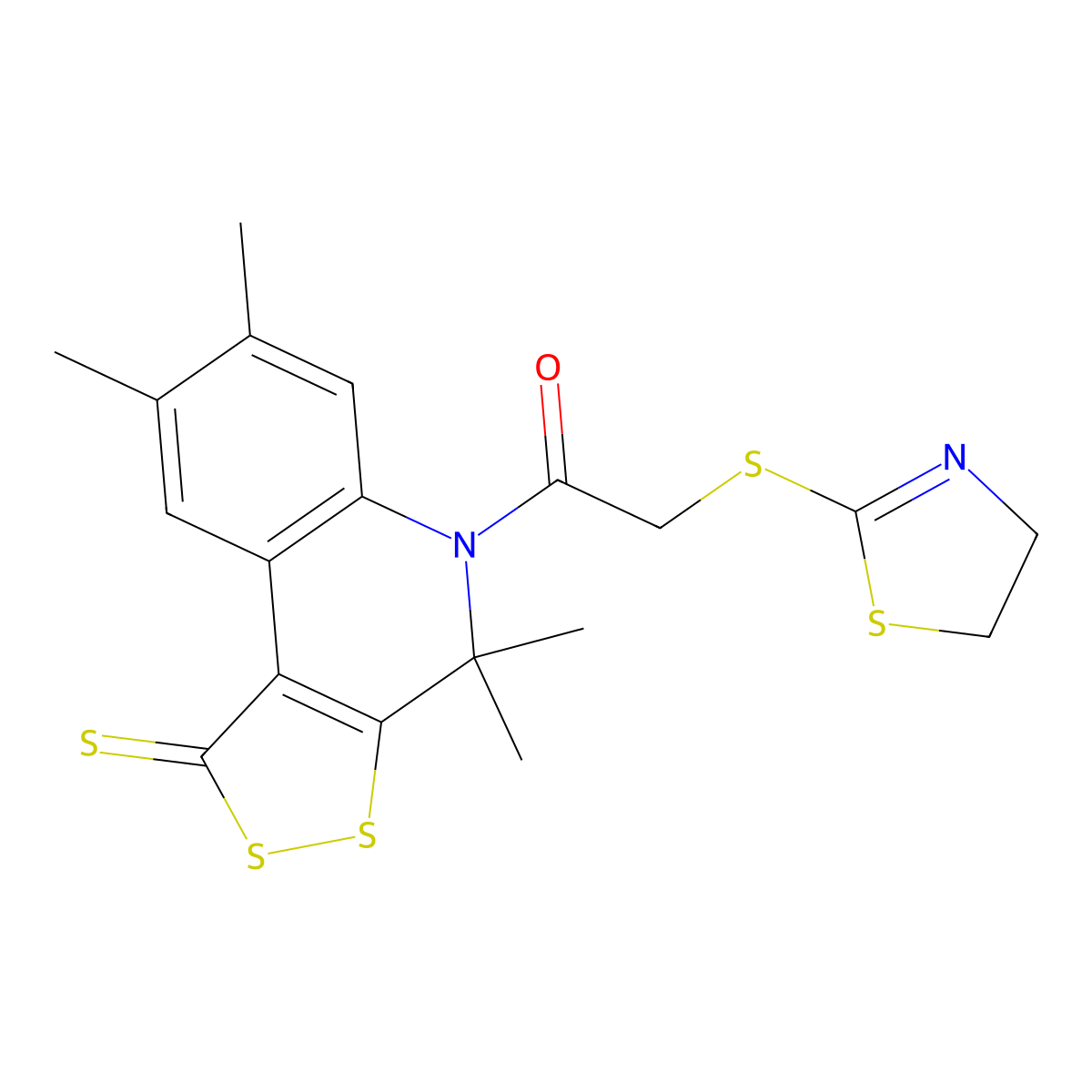 5-[(4,5-dihydro-1,3-thiazol-2-ylthio)acetyl]-4,4,7,8-tetramethyl-4,5-dihydro-1H-[1,2]dithiolo[3,4-c]quinoline-1-thione molecular structure, CAS 351226-40-9