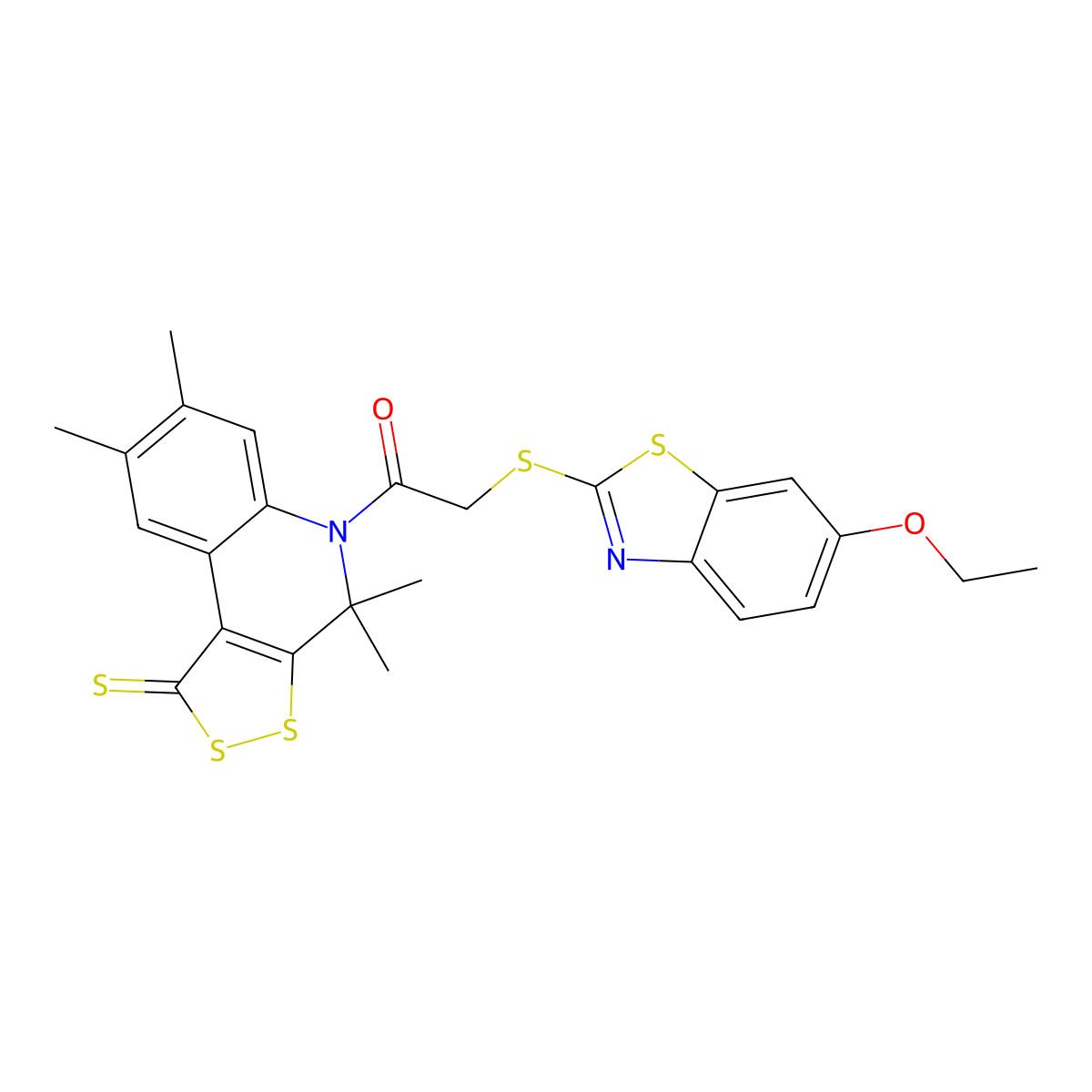 5-{[(6-ethoxy-1,3-benzothiazol-2-yl)thio]acetyl}-4,4,7,8-tetramethyl-4,5-dihydro-1H-[1,2]dithiolo[3,4-c]quinoline-1-thione molecular structure, CAS 351226-43-2