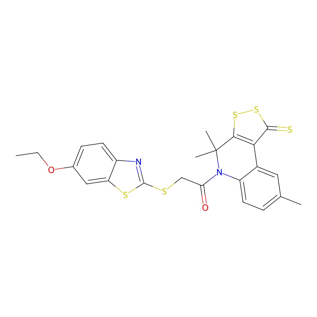 5-{[(6-ethoxy-1,3-benzothiazol-2-yl)thio]acetyl}-4,4,8-trimethyl-4,5-dihydro-1H-[1,2]dithiolo[3,4-c]quinoline-1-thione molecular structure, CAS 351226-46-5