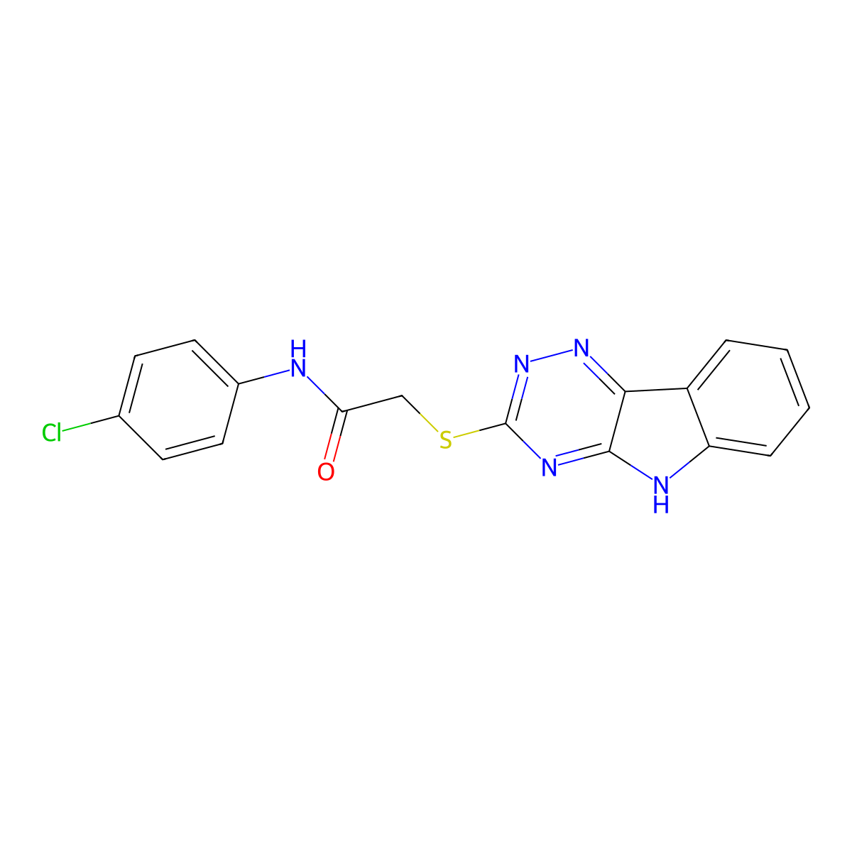 N-(4-chlorophenyl)-2-(5H-[1,2,4]triazino[5,6-b]indol-3-ylsulfanyl)acetamide molecular structure, CAS 351226-96-5