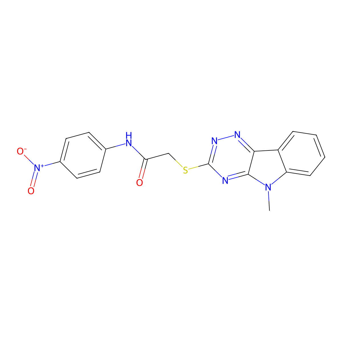 2-[(5-methyl-[1,2,4]triazino[5,6-b]indol-3-yl)sulfanyl]-N-(4-nitrophenyl)acetamide molecular structure, CAS 351226-97-6